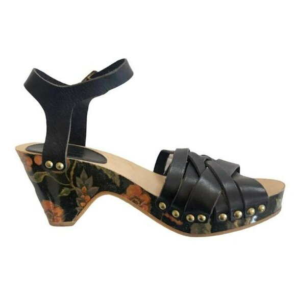Isabel Marant Black Bianaca Leather Wooden Wedge Floral Print Sandals Eu 37 - Picture 6 of 12